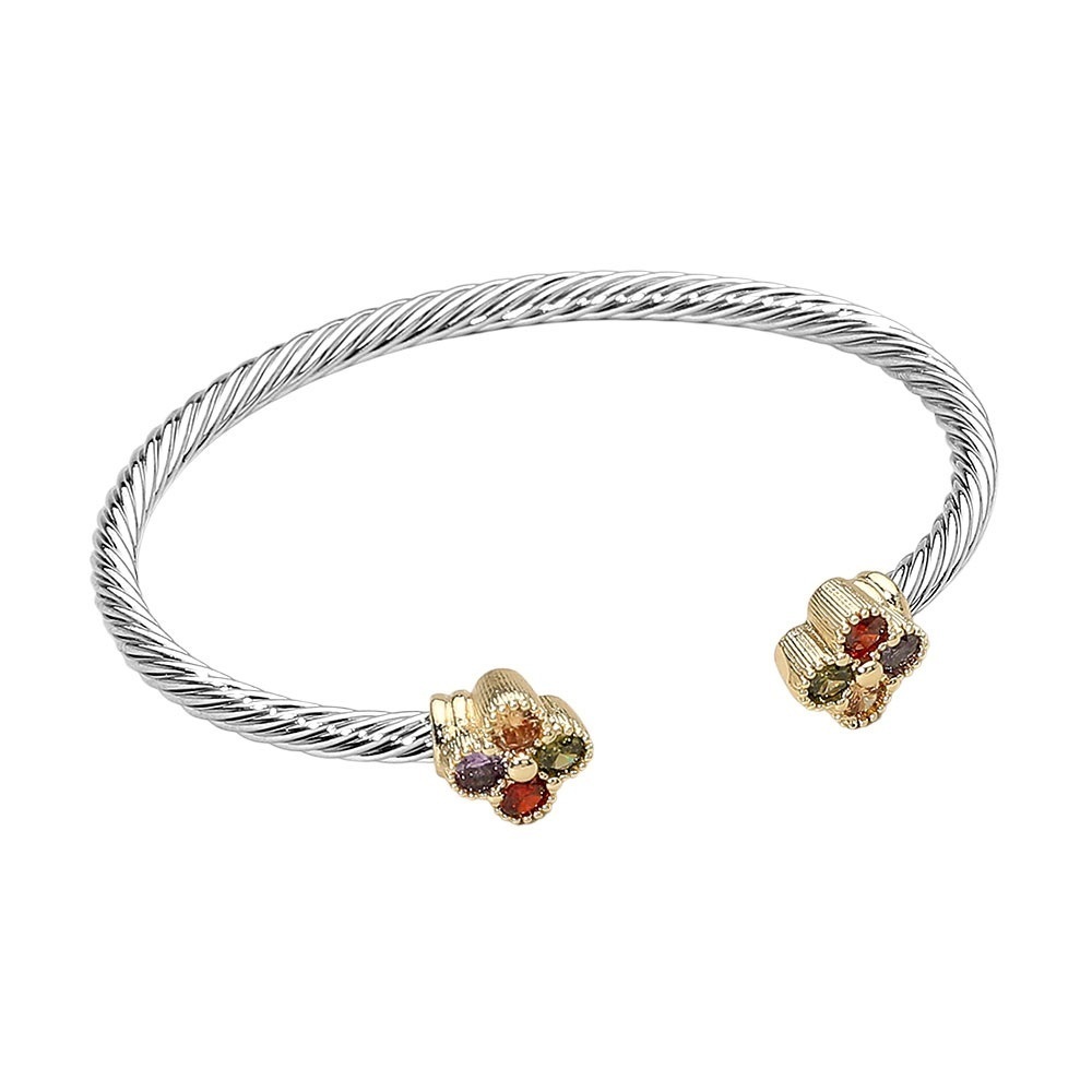 14K Gold Plated Quatrefoil Two Tone  Amethyst Citrine Red Garnet Peridot Cuff